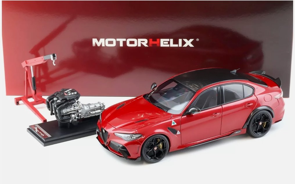 Motorhelix 1:18 - Modell autó - Alfa Romeo Giulia GTA - Rood metallic - Inclusief extra motorblok en motorkraan! - HQ modell! #1.0