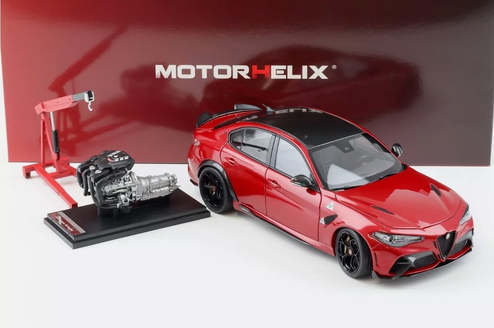 Motorhelix 1:18 - Modell autó - Alfa Romeo Giulia GTA - Rood metallic - Inclusief extra motorblok en motorkraan! - HQ modell! #3.2
