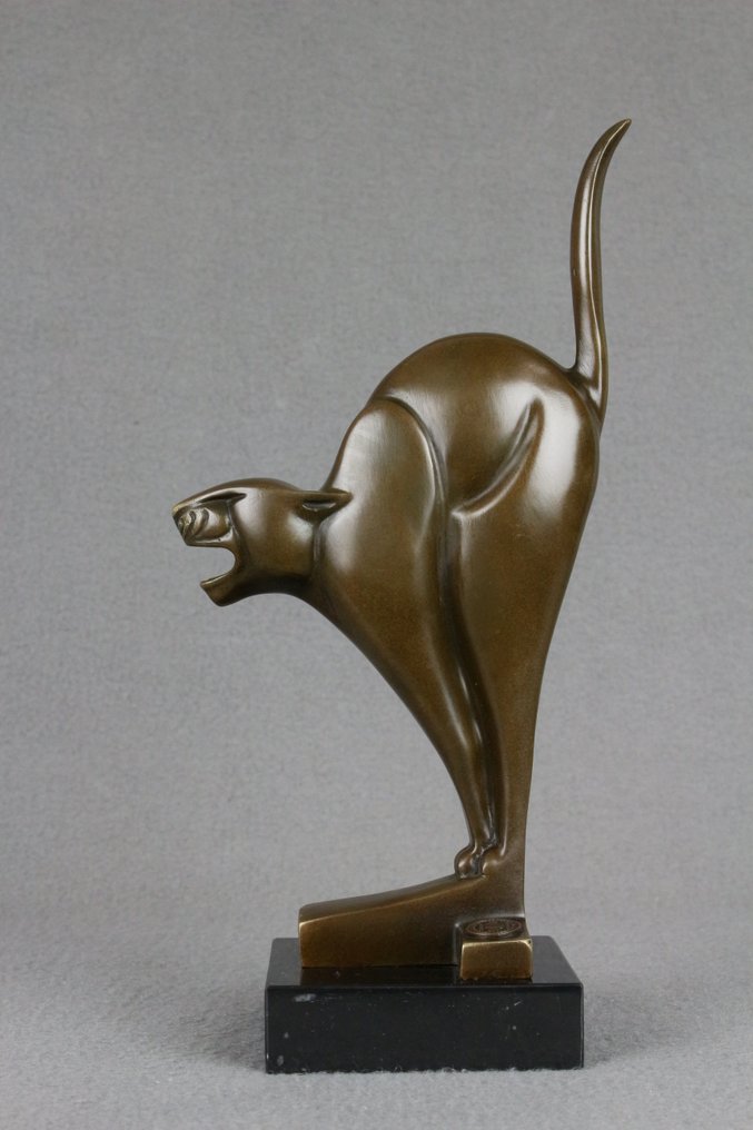 Γλυπτό, Frightened Cat - 26 cm - Πατιναρισμένος μπρούτζος #2.1