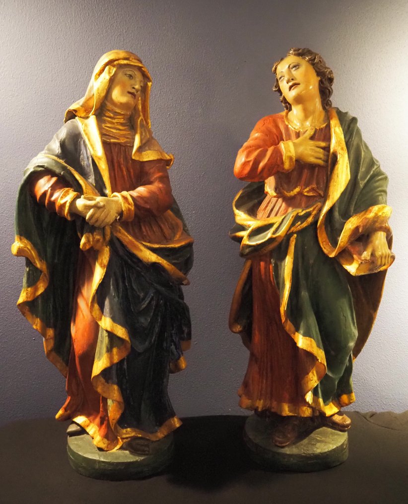 雕塑, St.Mary and St. John from a Calvary group - 76 cm - 椴木 #2.1