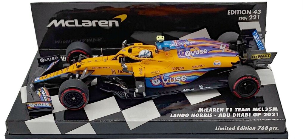 Minichamps 1:43 - Rennwagenmodell - McLaren F1 Team MCL35M Lando Norris Abu Dhabi GP 2021 - Limitierte Edition von 768 Stück. #4.3