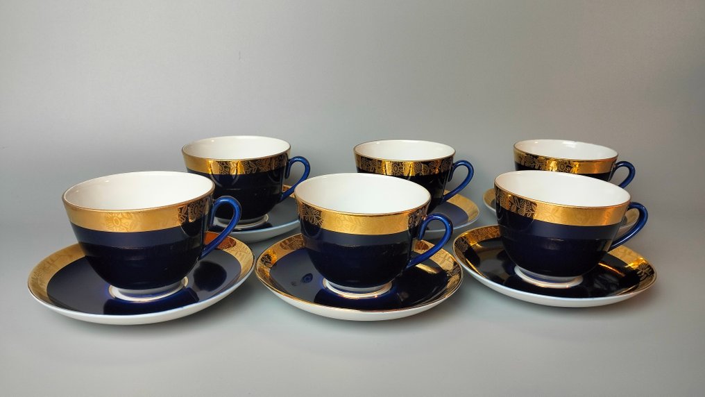 Lomonosov Imperial Porcelain Factory - 茶具 (12) - Cobalt Blue with Golden Frieze - 骨瓷 - 钴蓝色茶具 #1.0