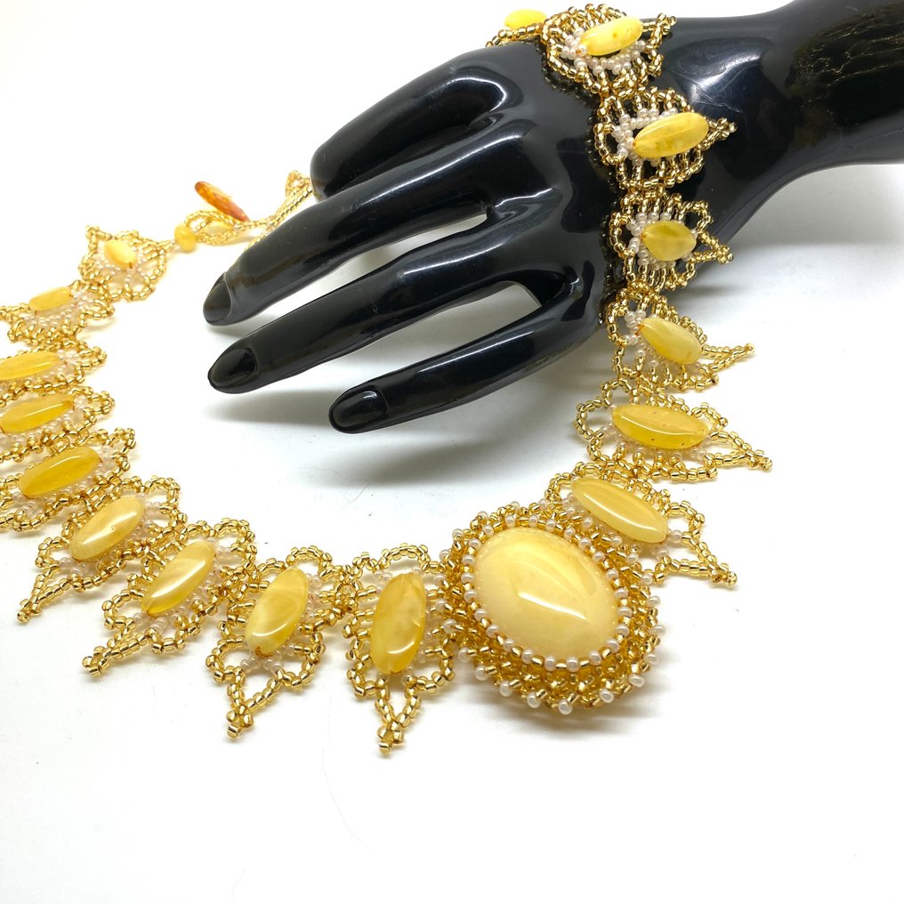 宽领子项链配以天然波罗的海琥珀 - 琥珀 - Succinite #2.1
