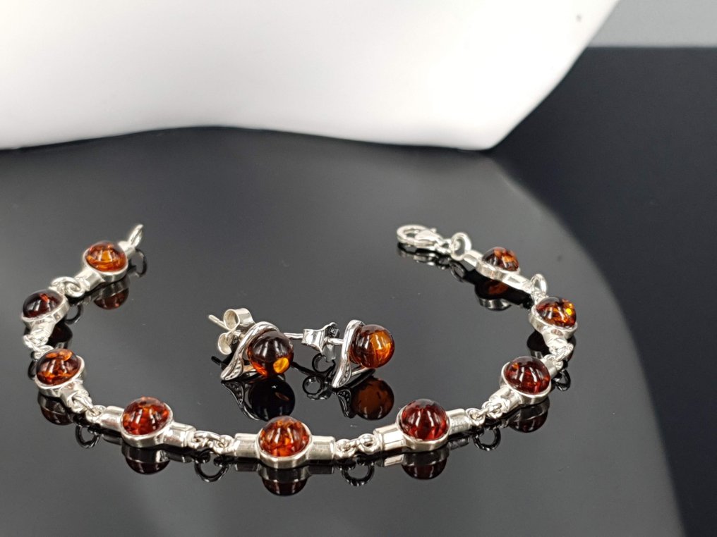 銀, 手链长度18厘米 / 天然波罗的海琥珀 / 免费送货 - 手鈪 #3.2