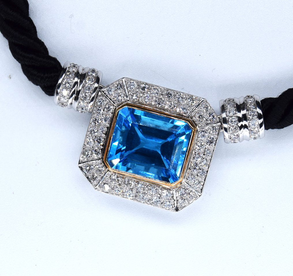 Missoni - Colgante - 18 quilates Oro blanco -  11.50ct. tw. Topacio - Diamante - años 80 #2.1