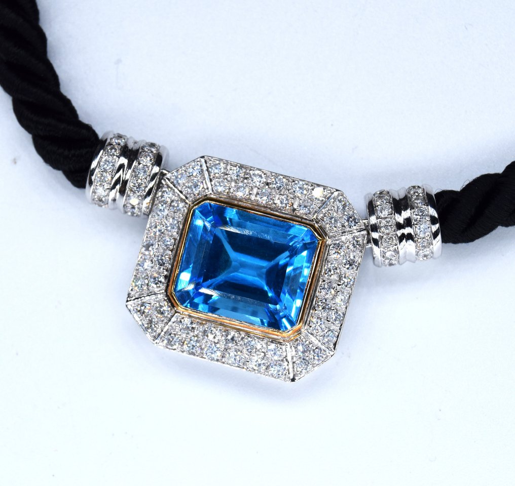 Missoni - Colgante - 18 quilates Oro blanco -  11.50ct. tw. Topacio - Diamante - años 80 #1.1