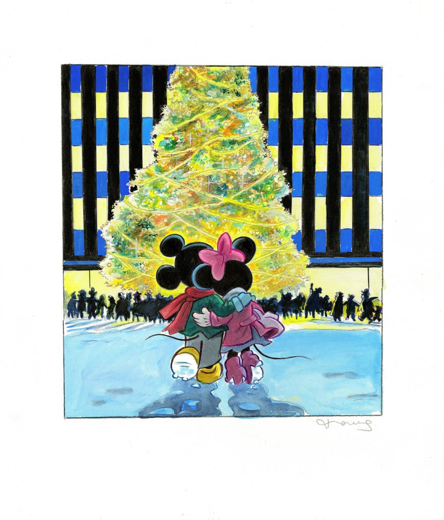 Tony Fernandez Original Artwork - Mickey & Minnie Romantic Christmas in New York - Hand Signed #1.0