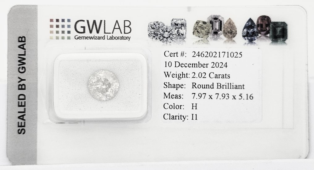 1 pcs Diamante (Natural) - 2.02 ct - Redondo - H - I1 - Gemewizard Gemological Laboratory (GWLab) #4.3