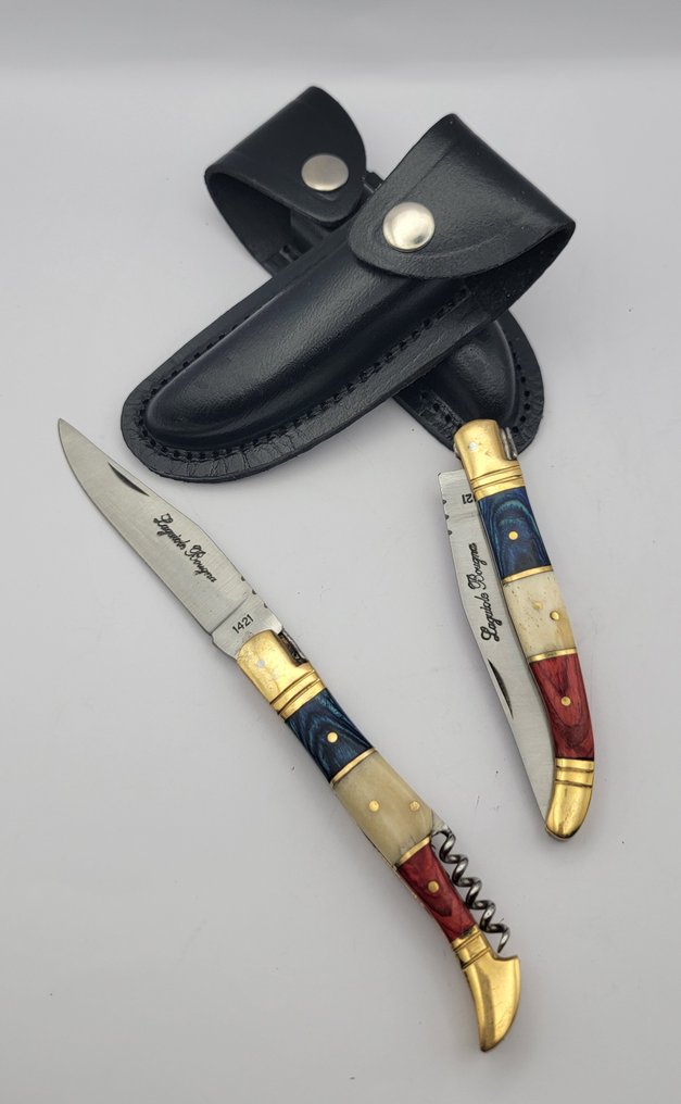 Laguiole Bougna - 餐刀套裝 (2) - 共和党 - 鋼, 皮革 - 折叠刀 / 口袋 #2.1