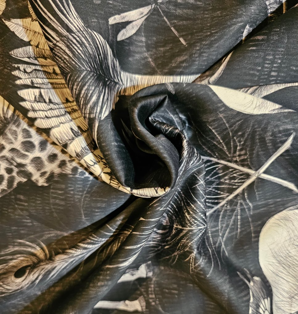 奢华面料 轻薄棉缎，带有大象和长颈鹿图案 - 300x300厘米 - 丝绸效果 - 纺织品  - 300 cm - 300 cm #4.3