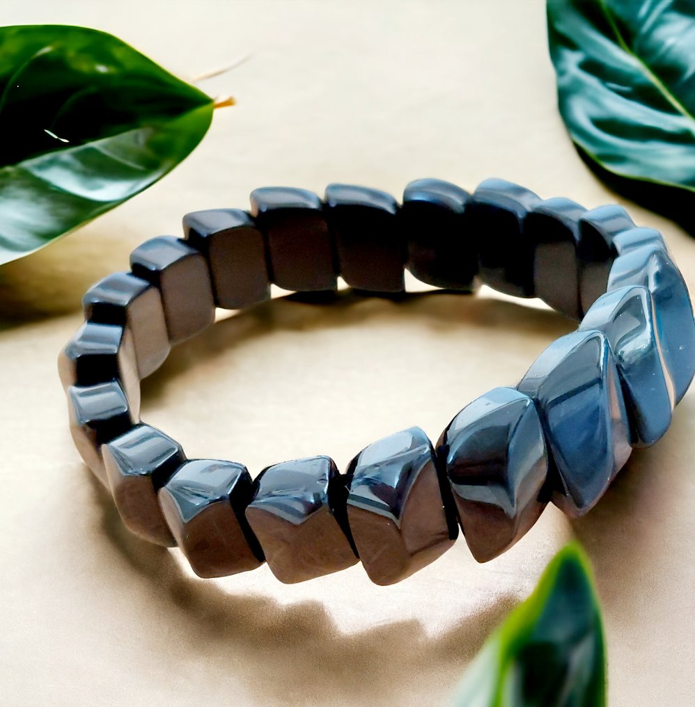 Βραχιόλι από μαύρη όψινη του Μεξικού. Φυσική πέτρα χωρίς ελαττώματα. - Ύψος: 1.5 cm - Πλάτος: 0.3 cm- 30 g - (1) #1.0