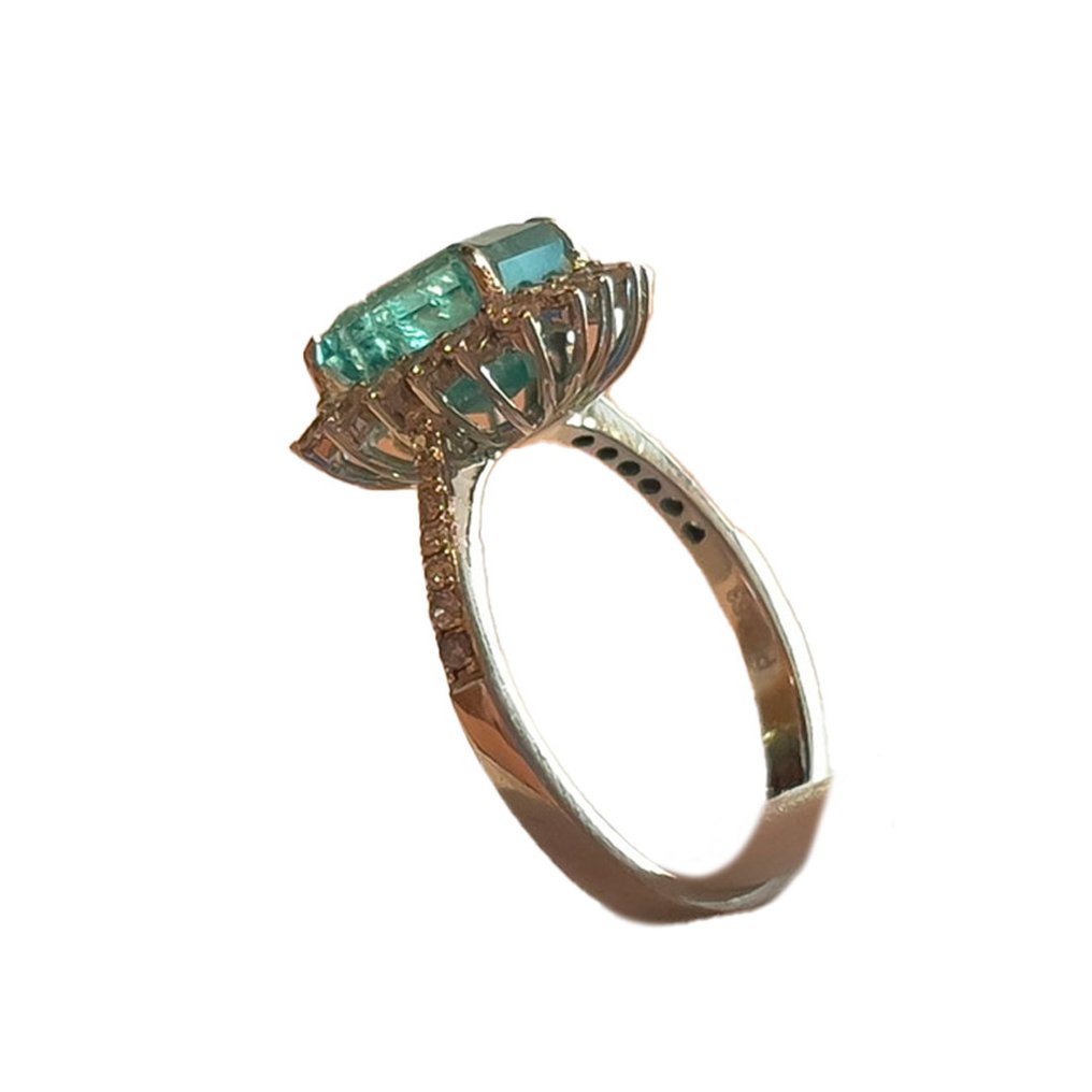 Δαχτυλίδι αρραβώνων - 14 καράτια Λευκός χρυσός -  2.74ct. tw. Σμαράγδι - Διαμάντι - Δαχτυλίδι με σμαράγδια και διαμάντια. #3.2