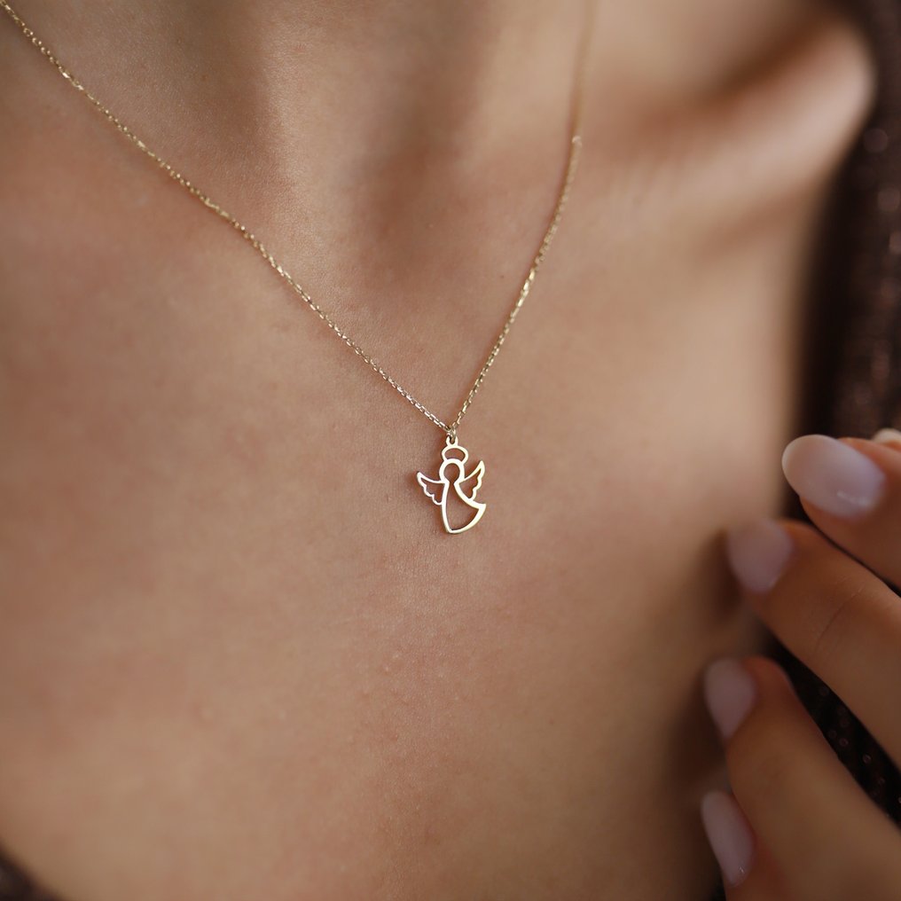 χωρίς τιμή ασφαλείας - Handmade - Κολιέ - 14 καράτια Κίτρινο χρυσό Ζιρκόν - Άγγελος #1.0