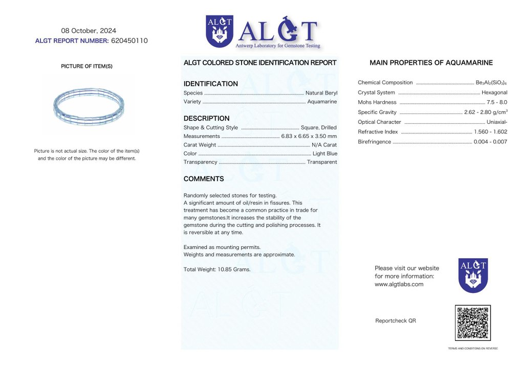 Sin reserva - Certificado ALGT - Pulsera de aguamarina natural - Piedras impecables seleccionadas a mano- 10.85 g #2.1