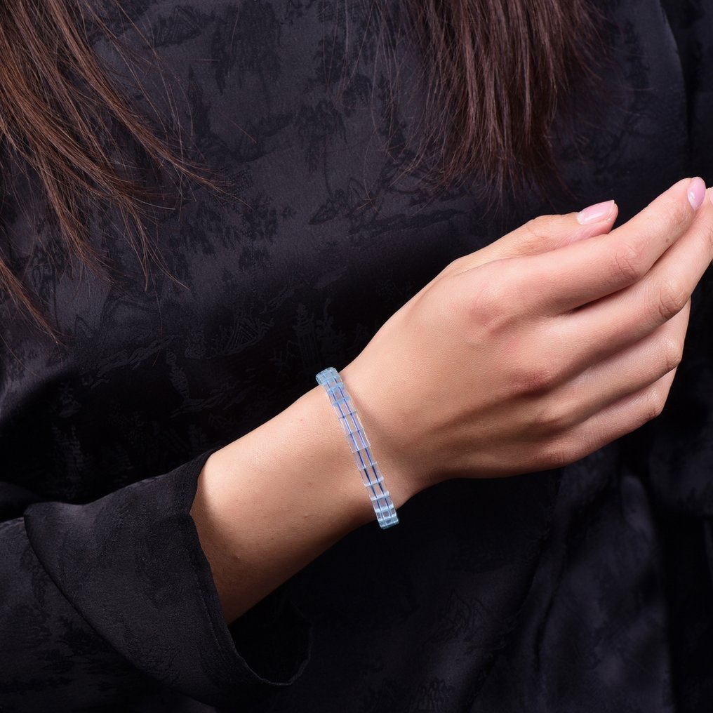 Sin reserva - Certificado ALGT - Pulsera de aguamarina natural - Piedras impecables seleccionadas a mano- 10.85 g #1.0