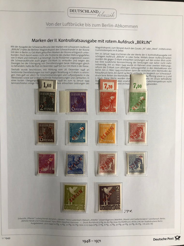 Berlin 1948/1990 - Complete quality collection with all top values, red overprint deep proofed Schlegel BPP - in 2 Deutschland Klassik Alben mit Schuber von der Deutschen Post #2.1