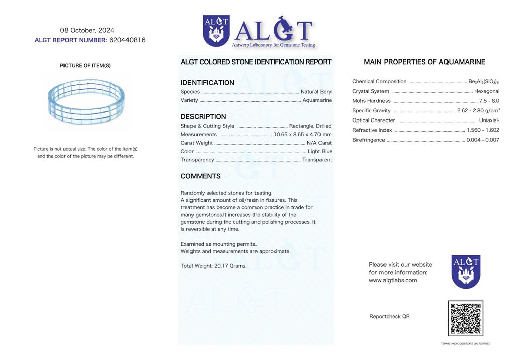 无保留 - ALGT 认证 - 天然海蓝宝石手链 精心挑选的完美宝石- 20.17 g #2.1