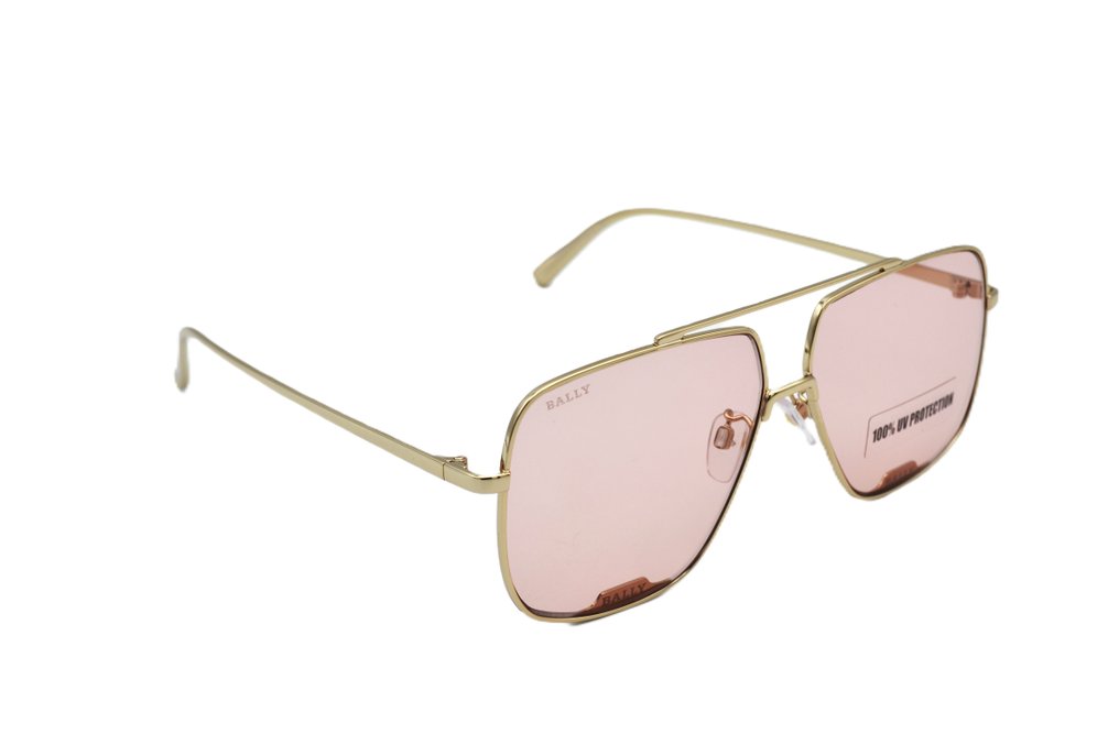 Bally - BY0017D 32Y - Rectangular Gold Metal Design - Light Pink Lenses Cat*1 - *New* - Sunglasses #4.3