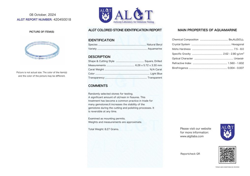 無保留 - ALGT 認證 - 天然海藍寶石手鍊 - 手工挑選無可挑剔的寶石- 8.27 g #2.1