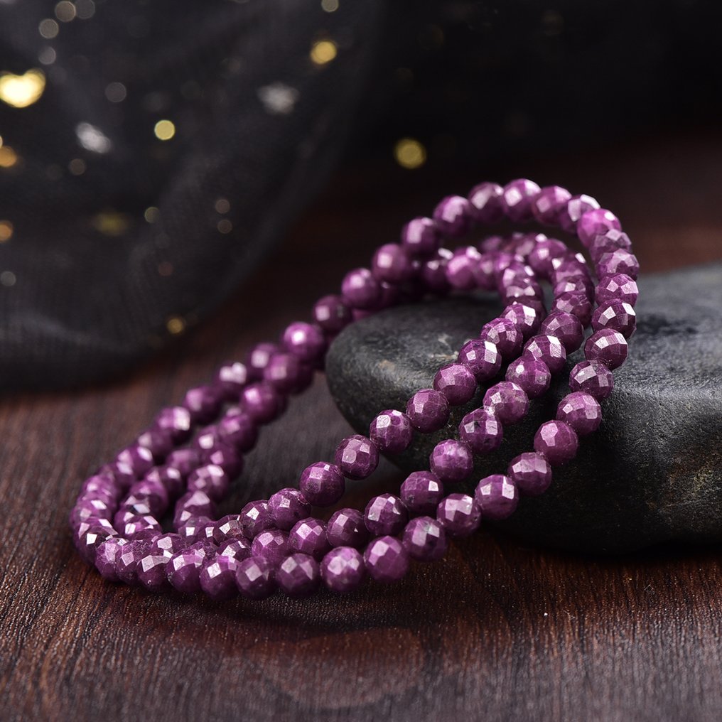 無底價 - ALGT 認證 - 天然獨家紅寶石串 - 紫色紅寶石的精緻美- 23.82 g #1.0