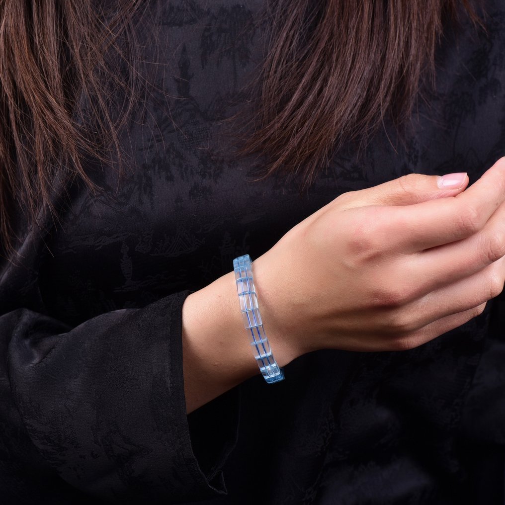 No Reserve - ALGT Certified - Natural Aquamarine Bracelet - Hand-selected Impeccable Stones- 16,85 g #1.0