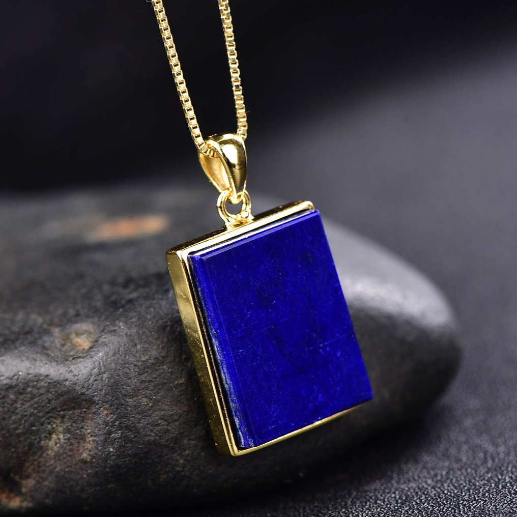 无底价 - 独特的青金石吊坠配链 - 18k 镀金镶嵌- 5.82 g #3.2