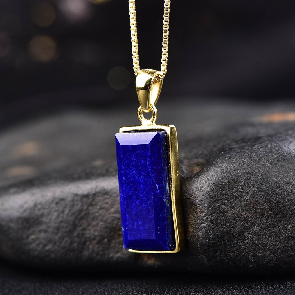 No Reserve Price - Μοναδικό μενταγιόν Lapis Lazuli με αλυσίδα - Επίχρυση ρύθμιση 18 καρατίων- 3.06 g #4.3