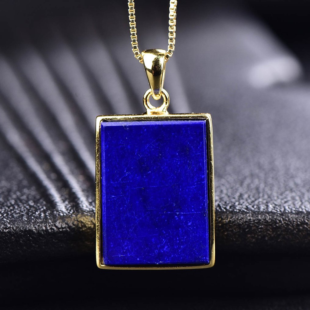 无底价 - 独特的青金石吊坠配链 - 18k 镀金镶嵌- 5.82 g #1.0