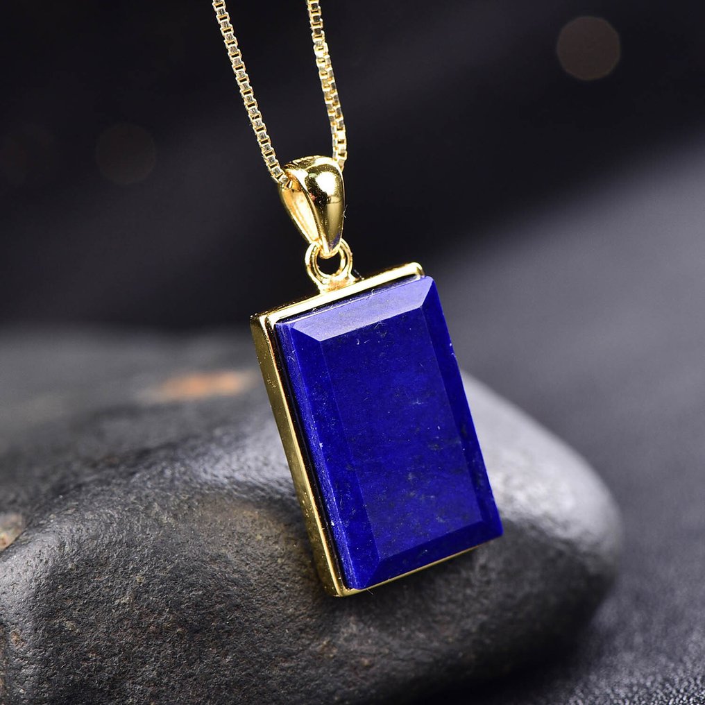 無保留價 - 獨特的青金石吊墜帶鏈 - 18k 鍍金鑲嵌- 4.46 g #3.2