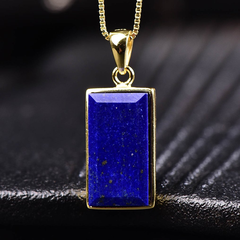 No Reserve Price - Μοναδικό μενταγιόν Lapis Lazuli με αλυσίδα - Επίχρυση ρύθμιση 18 καρατίων- 3.66 g #1.0