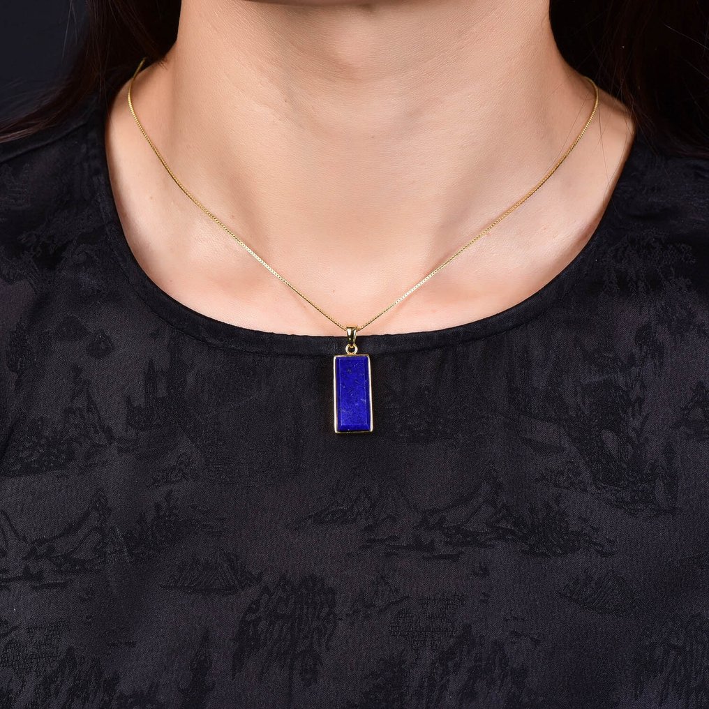 无底价 - 独特的青金石吊坠配链 - 18k 镀金镶嵌- 4.4 g #1.0