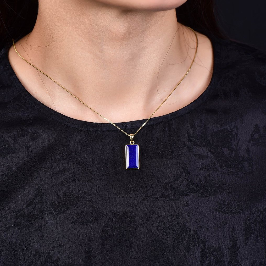 Ei varaushintaa - Ainutlaatuinen Lapis Lazuli -riipus ketjulla - 18k kullattu asetus- 3.55 g #1.0