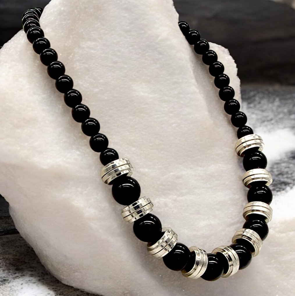 Black Onix and Steel Element Necklace - Altezza: 460 mm - Larghezza: 14 mm- 108 g #1.0