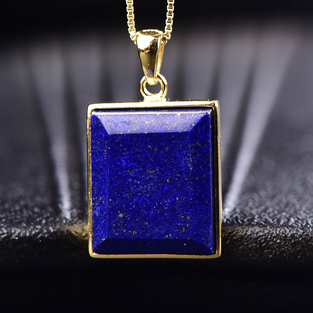 Ingen reservationspris - Unikt Lapis Lazuli vedhæng med kæde - 18k forgyldt indstilling- 7.02 g #1.0