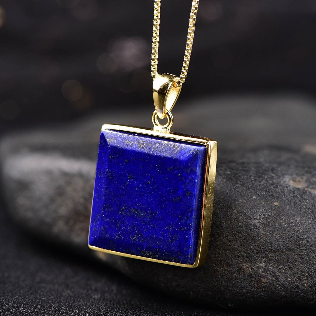 No Reserve Price - Μοναδικό μενταγιόν Lapis Lazuli με αλυσίδα - Επίχρυση ρύθμιση 18 καρατίων- 6.57 g #4.3
