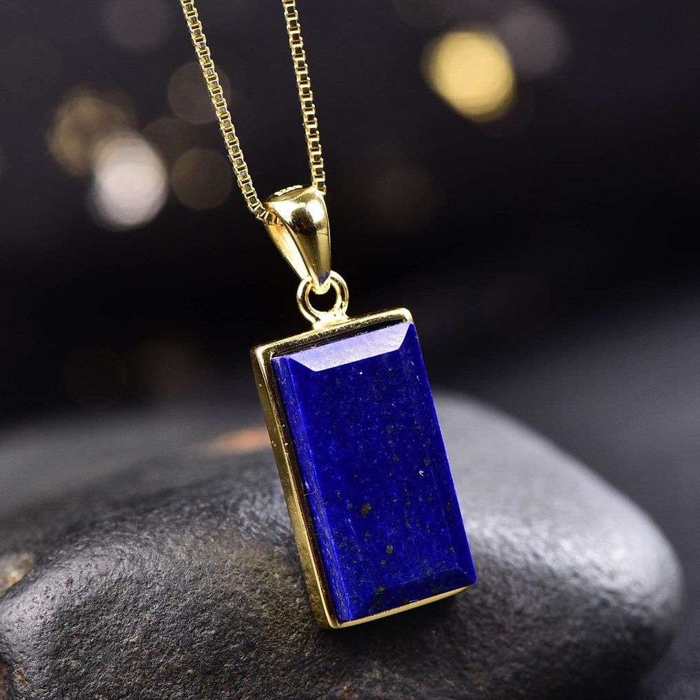 No Reserve Price - Μοναδικό μενταγιόν Lapis Lazuli με αλυσίδα - Επίχρυση ρύθμιση 18 καρατίων- 3.66 g #3.2