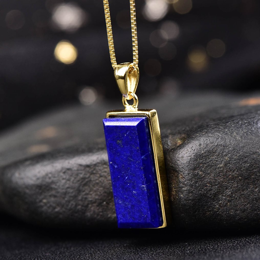 无底价 - 独特的青金石吊坠配链 - 18k 镀金镶嵌- 4.4 g #4.3