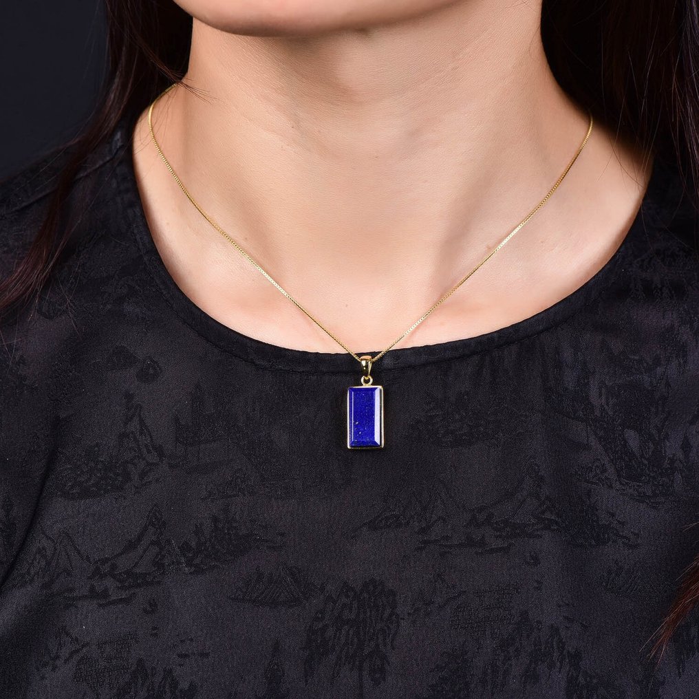 No Reserve Price - Μοναδικό μενταγιόν Lapis Lazuli με αλυσίδα - Επίχρυση ρύθμιση 18 καρατίων- 3.66 g #1.0