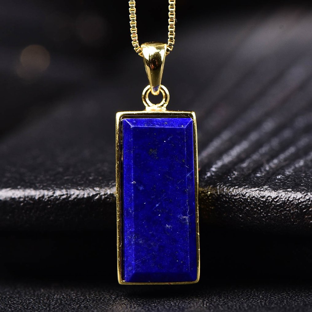 无底价 - 独特的青金石吊坠配链 - 18k 镀金镶嵌- 4.4 g #1.0