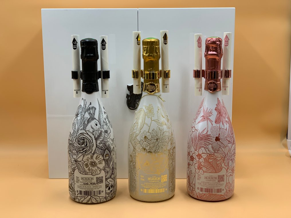 Hoxxoh, Trilogie X 3 bouteilles Lumineuses : Grand Cru blanc de Blancs - Gold Brut- Ruby Rosé "Limited - Champán - 3 Botellas (0,75 L) #4.3