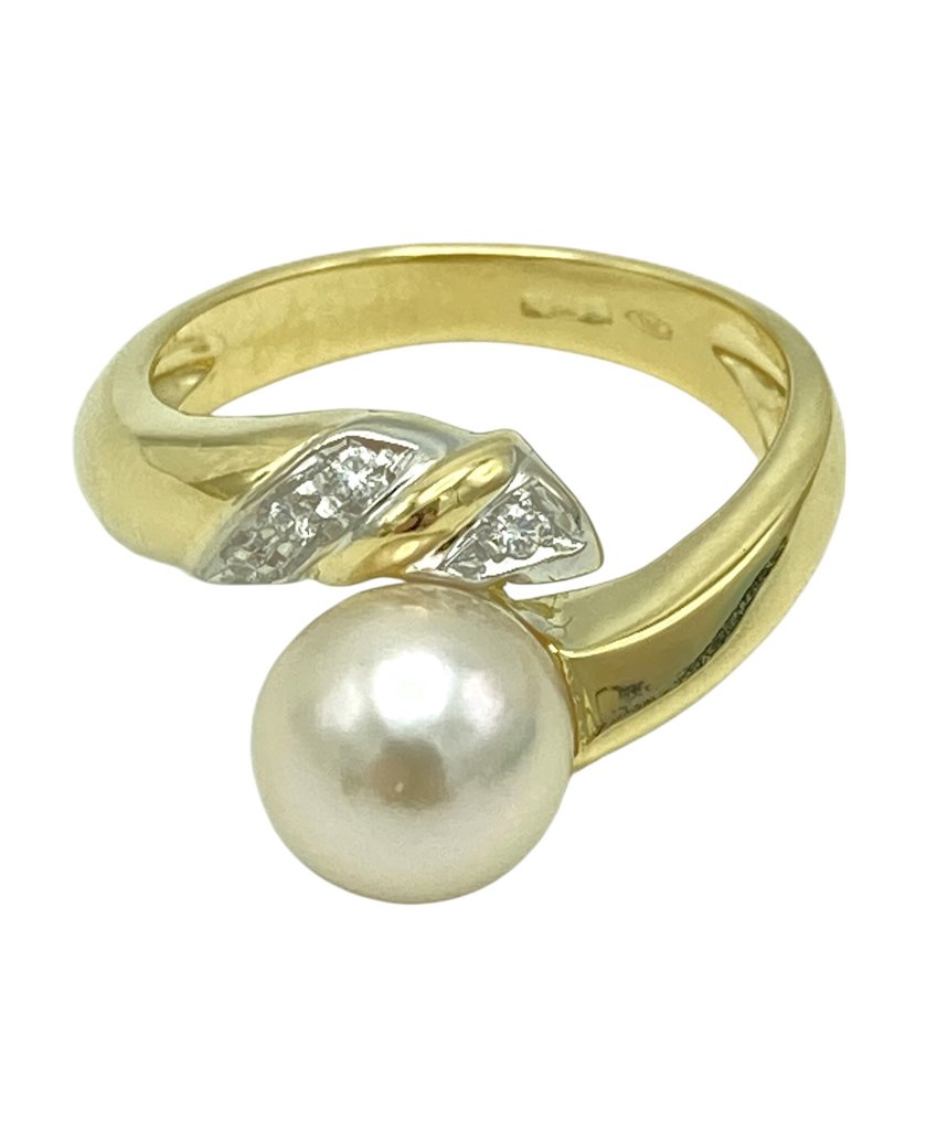 戒指 - 18 克拉 黃金, 白金 - 4.56ct. tw. 珍珠 - 鉆石 #1.0