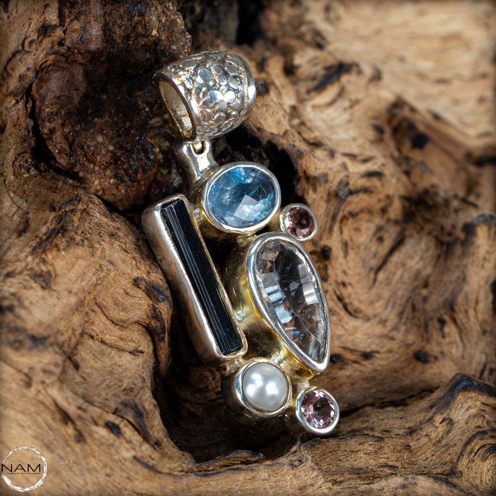 Pendenti in topazio, rubellite, tormalina e perla - argento 925 46,4 ct- 9.28 g #3.2