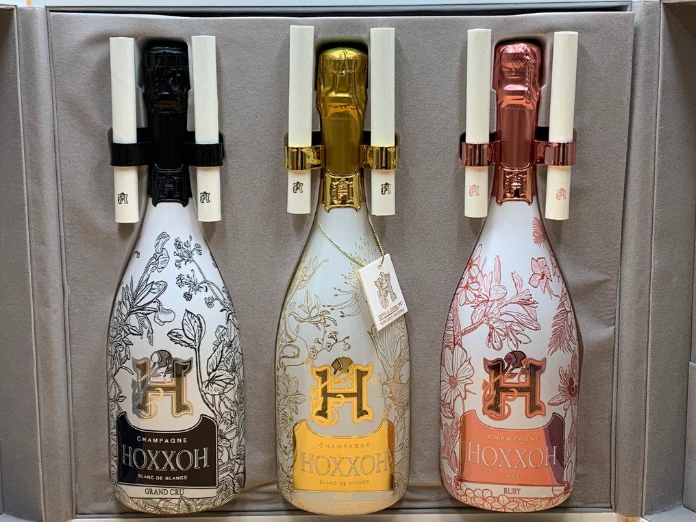 Hoxxoh, Trilogie X 3 bouteilles Lumineuses : Grand Cru blanc de Blancs - Gold Brut- Ruby Rosé "Limited - Champán - 3 Botellas (0,75 L) #2.1