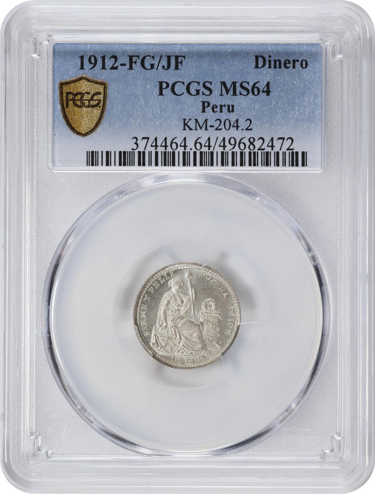 Pérou. Dinero 1912 - PCGS MS64 (FG/JF) #1.0