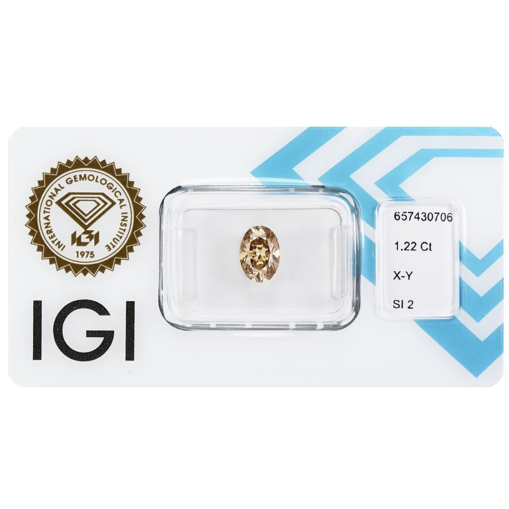 1 pcs 钻石 (天然) - 1.22 ct - 椭圆形 - SI2 微内含二级 - 国际宝石研究院(IGI) - X-Y,浅棕黄色 #3.2