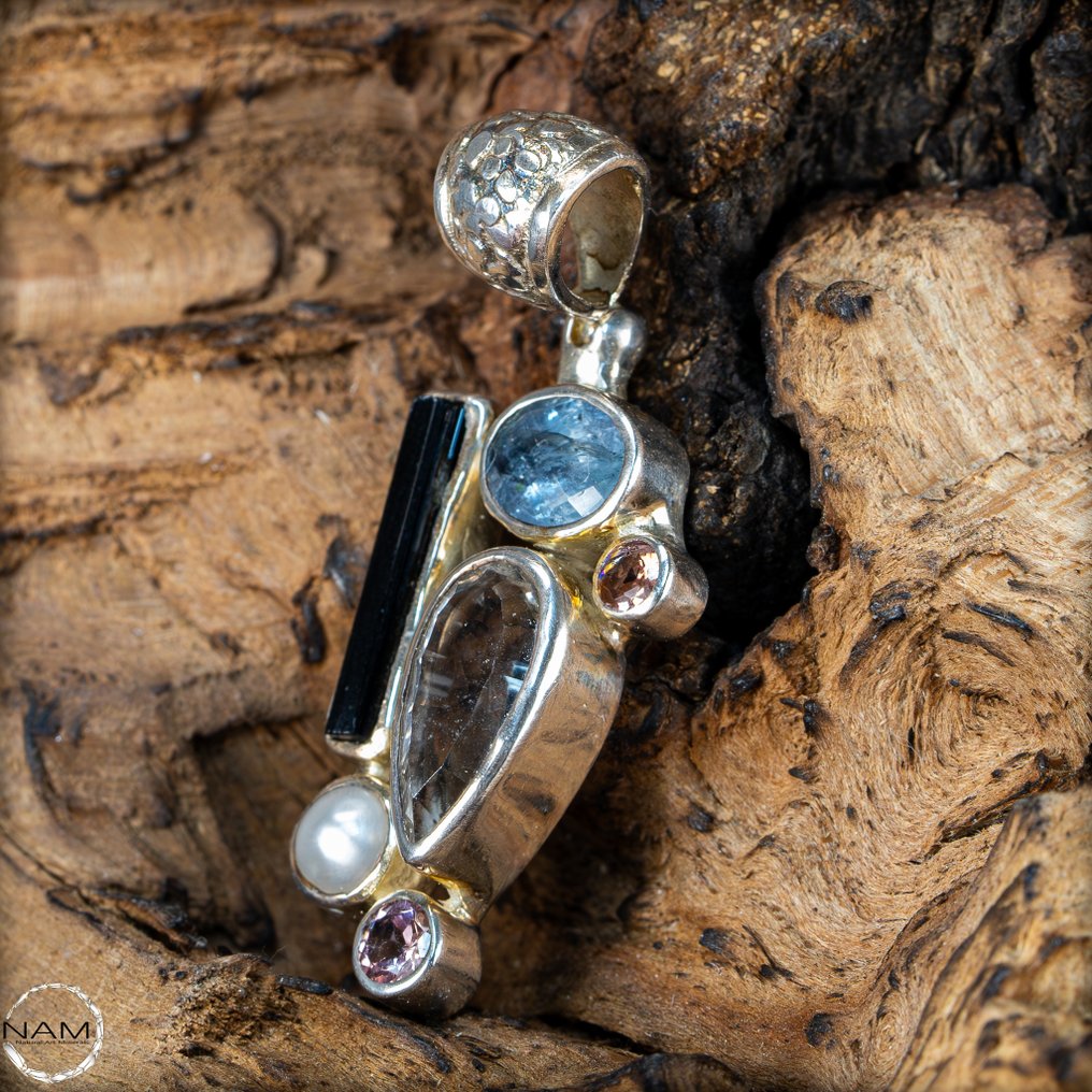Pendenti in topazio, rubellite, tormalina e perla - argento 925 46,4 ct- 9.28 g #2.1
