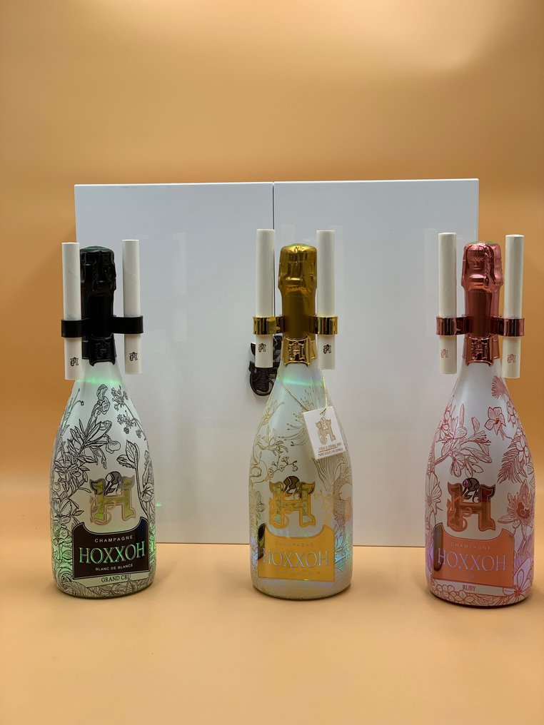 Hoxxoh, Trilogie X 3 bouteilles Lumineuses : Grand Cru blanc de Blancs - Gold Brut- Ruby Rosé "Limited - Champán - 3 Botellas (0,75 L) #3.2