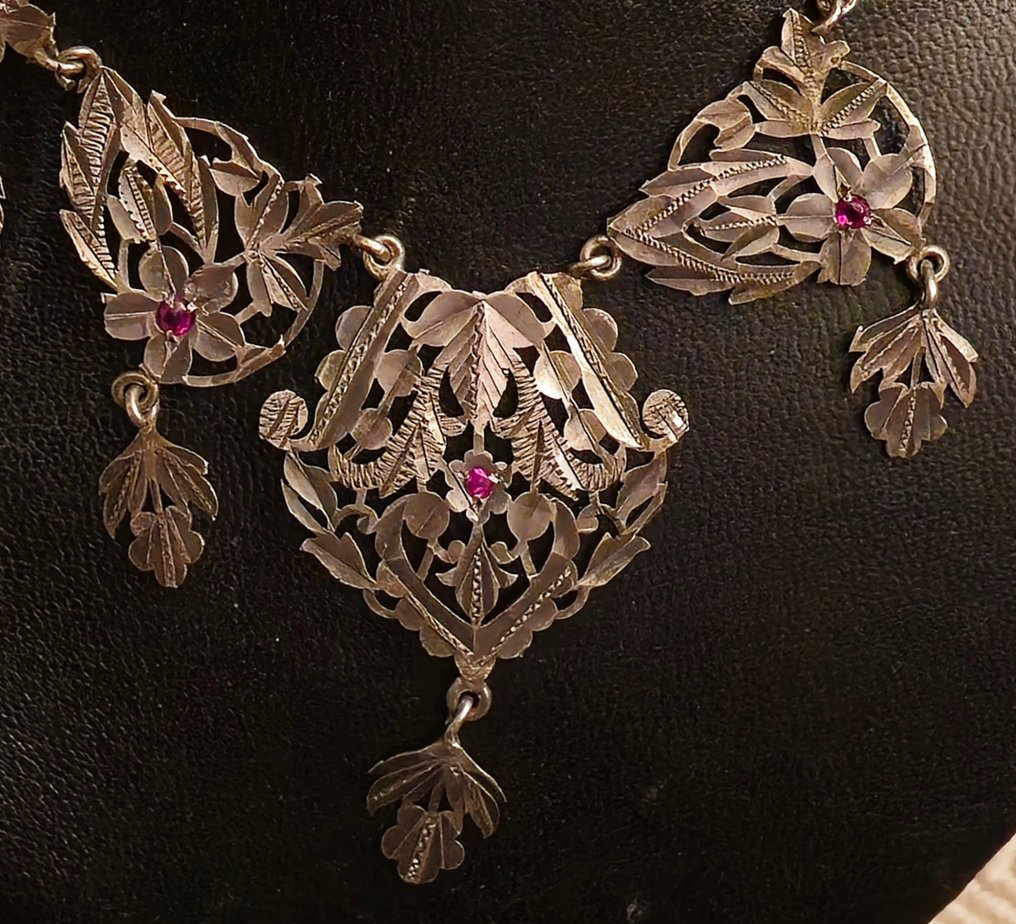 Fără preț de rezervă - Colier Argint solid, lucrat manual, stilul Art Nouveau din secolul al XIX-lea, stilul Jugendstil modernist. #2.1