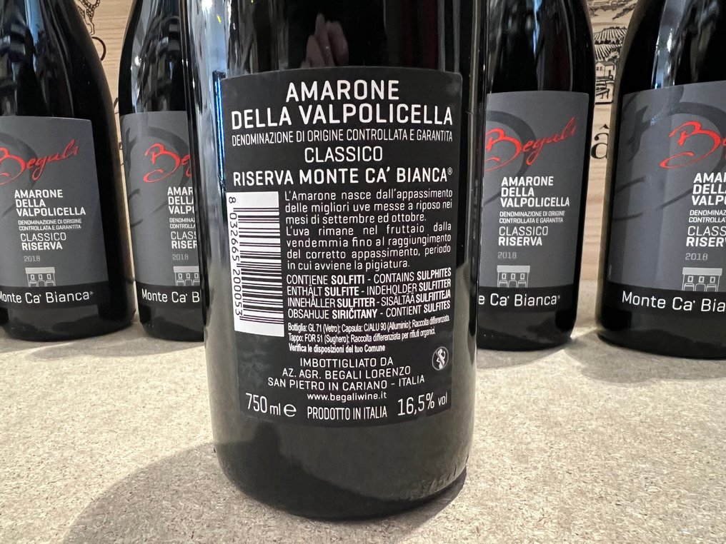 2018 Begali "Monte Ca' Bianca" - Amarone della Valpolicella Riserva - 6 Flaskor (0,75L) #2.1