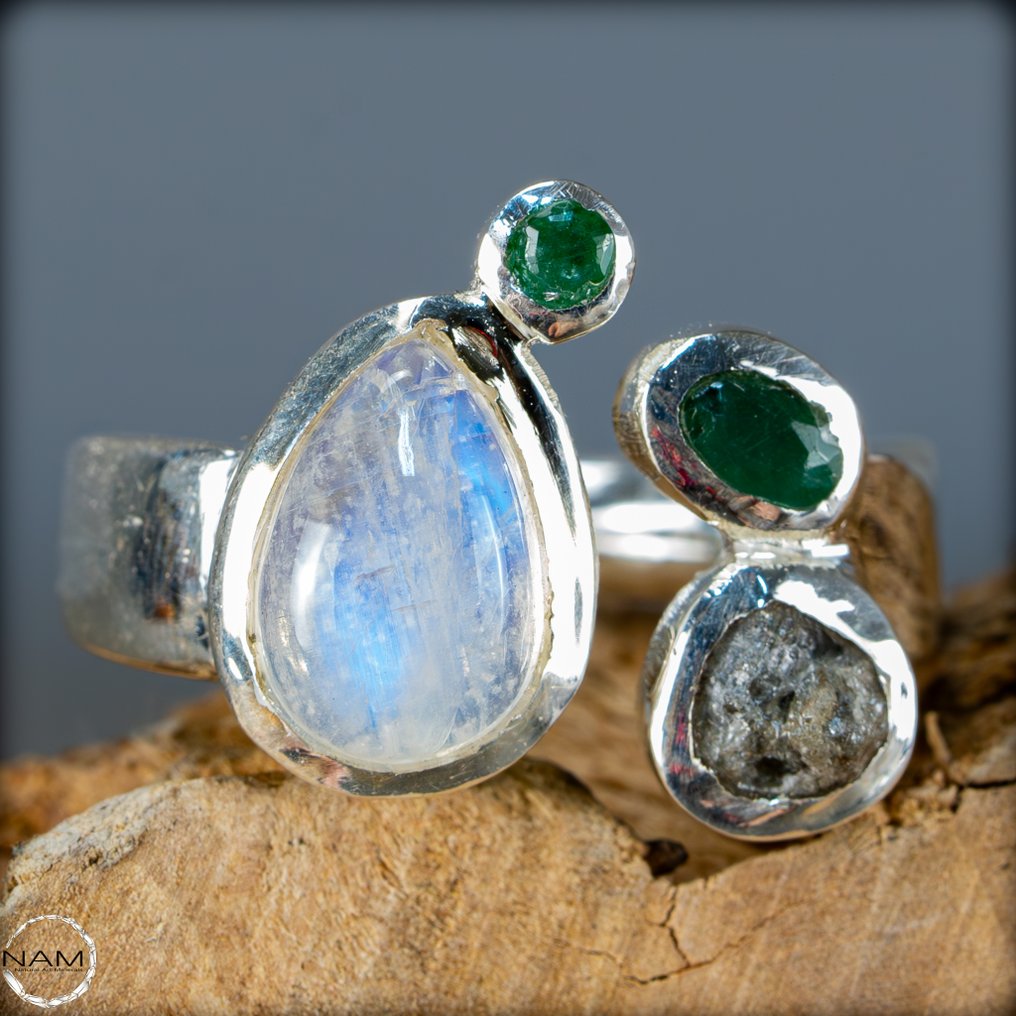 稀有天然钻石、祖母绿、月长石、蛋白石戒指 最高品质 - 54.2ct- 10.84 g #1.0